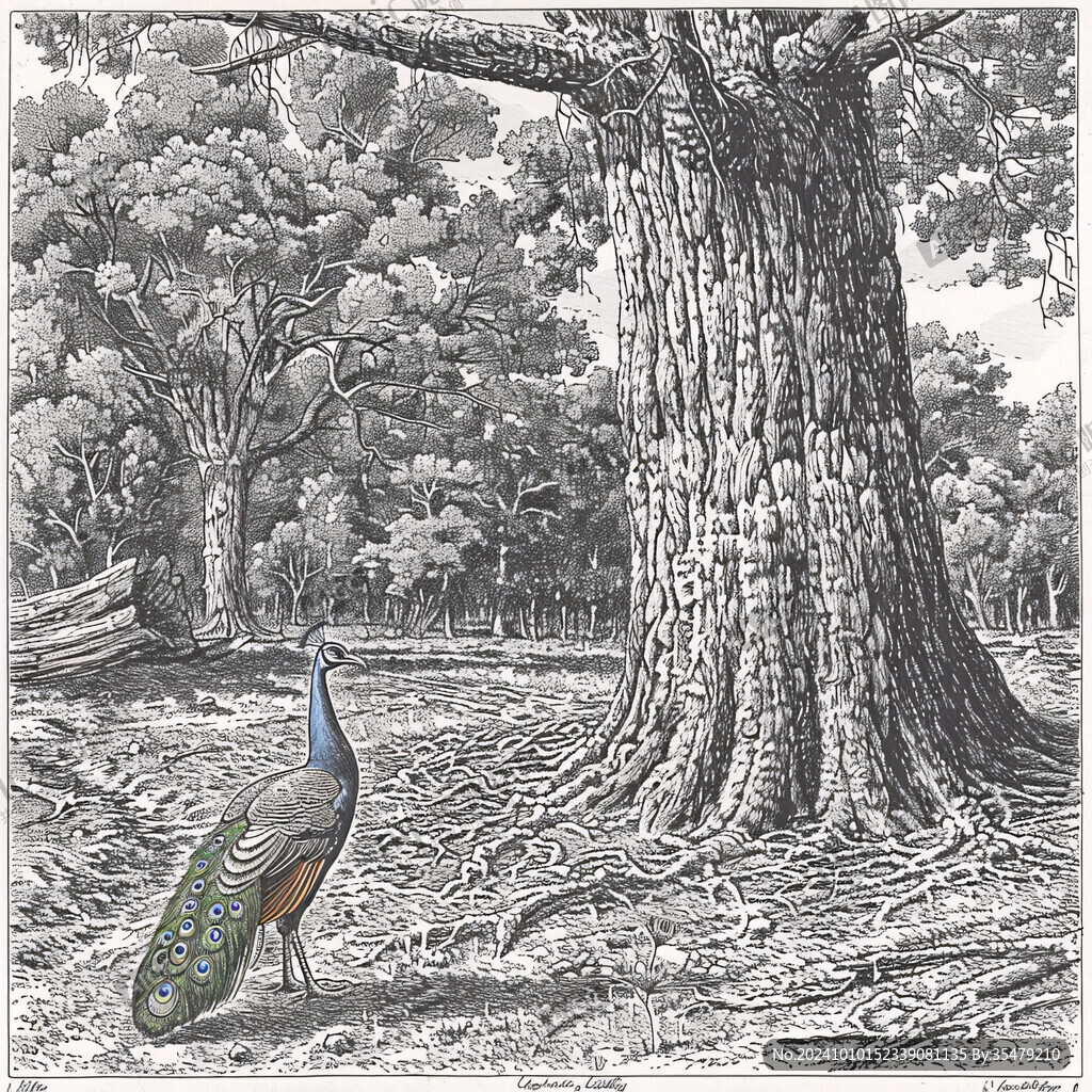 孔雀松樹圖