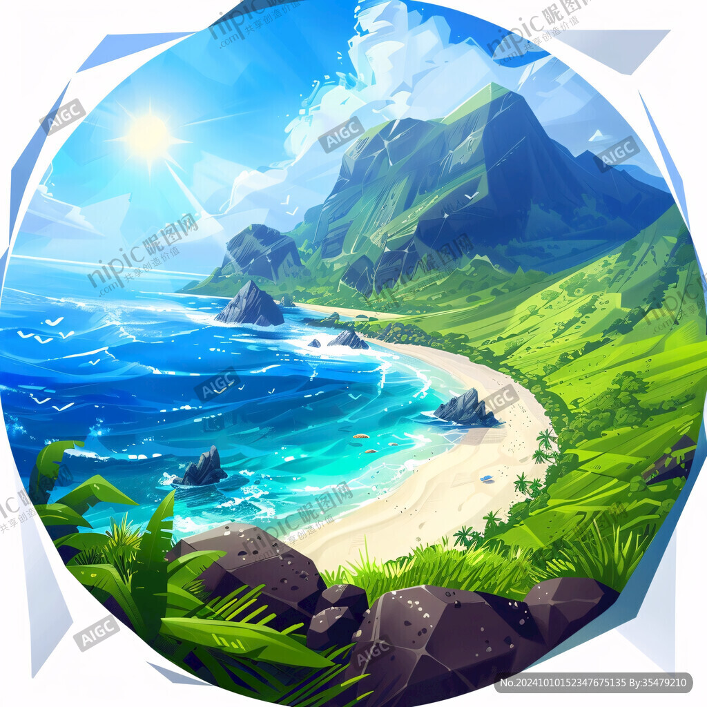手繪海邊風景