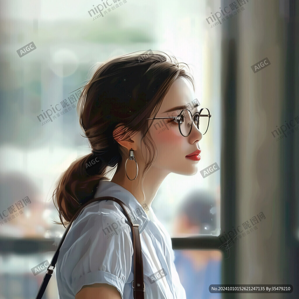 插畫人物戴眼鏡女孩