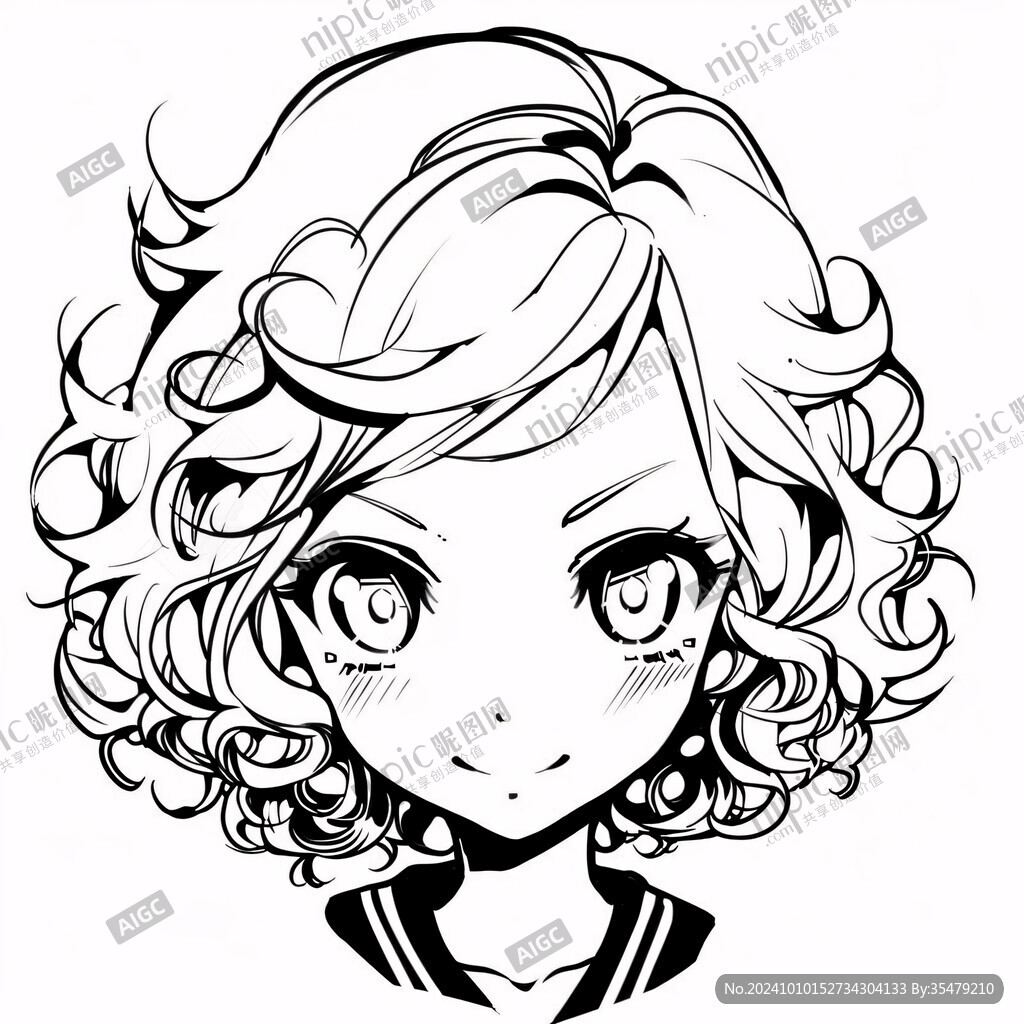 女孩卡通頭像線稿