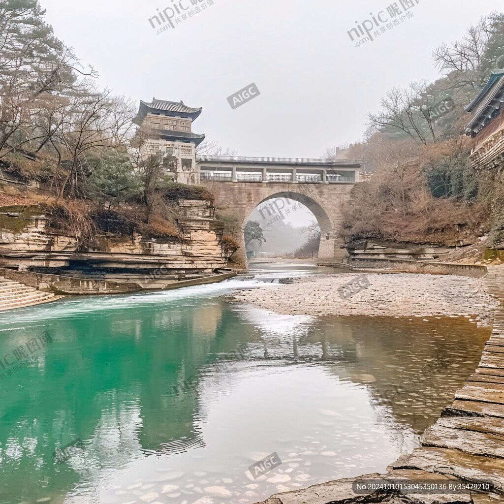 建筑溪流苗寨老橋小溪