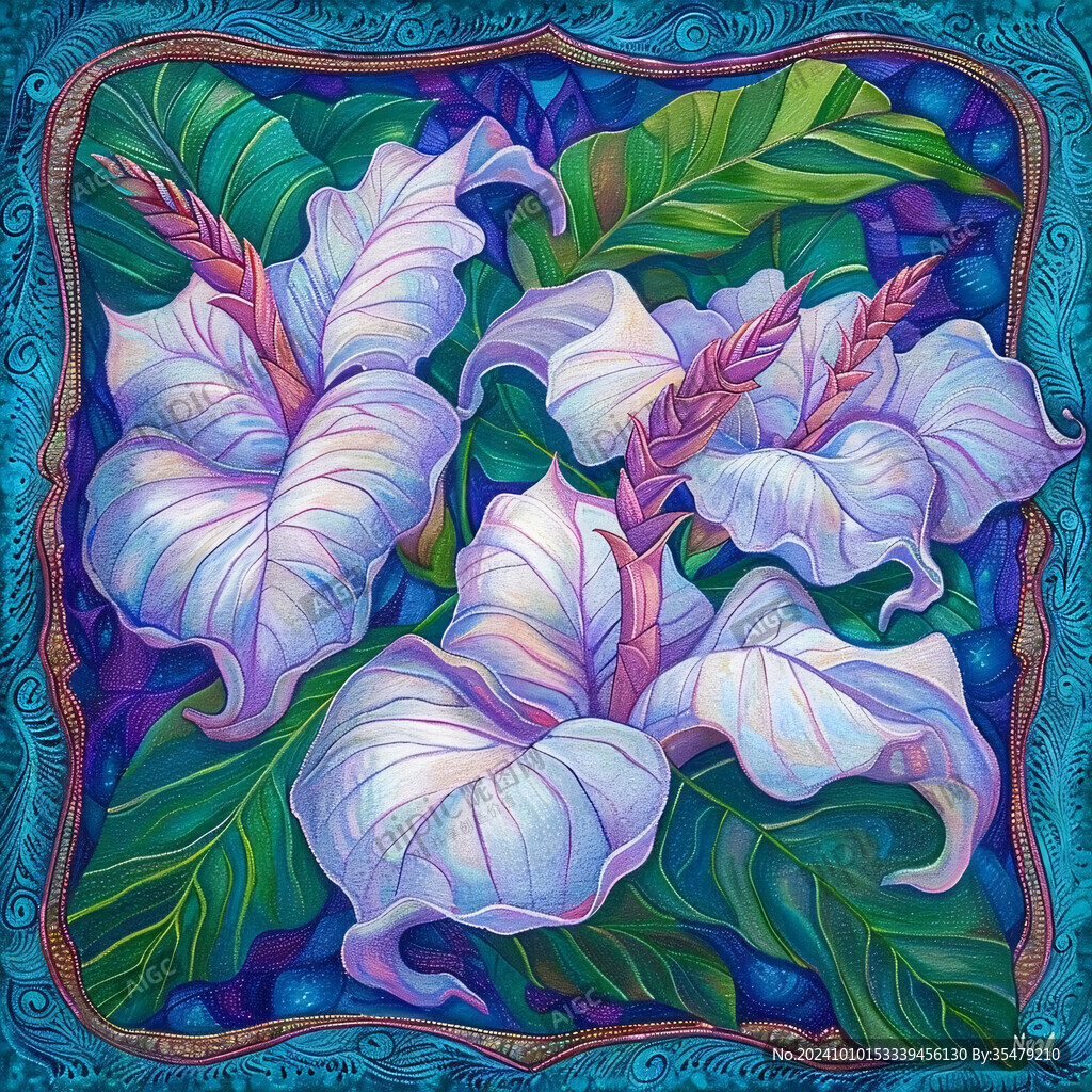 百合花壁畫