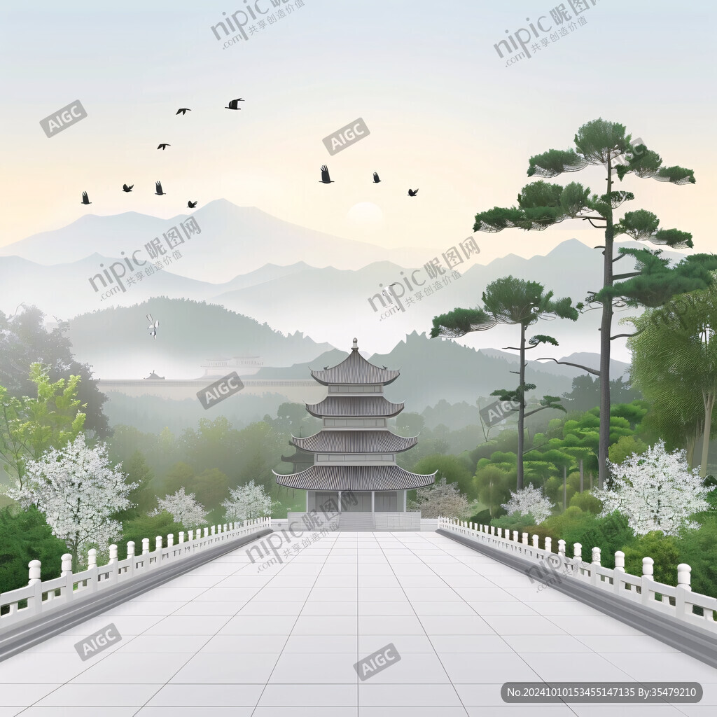 迎客松插畫