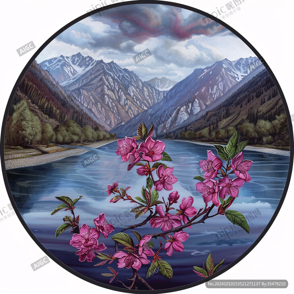 桃花圓形裝飾畫(huà)