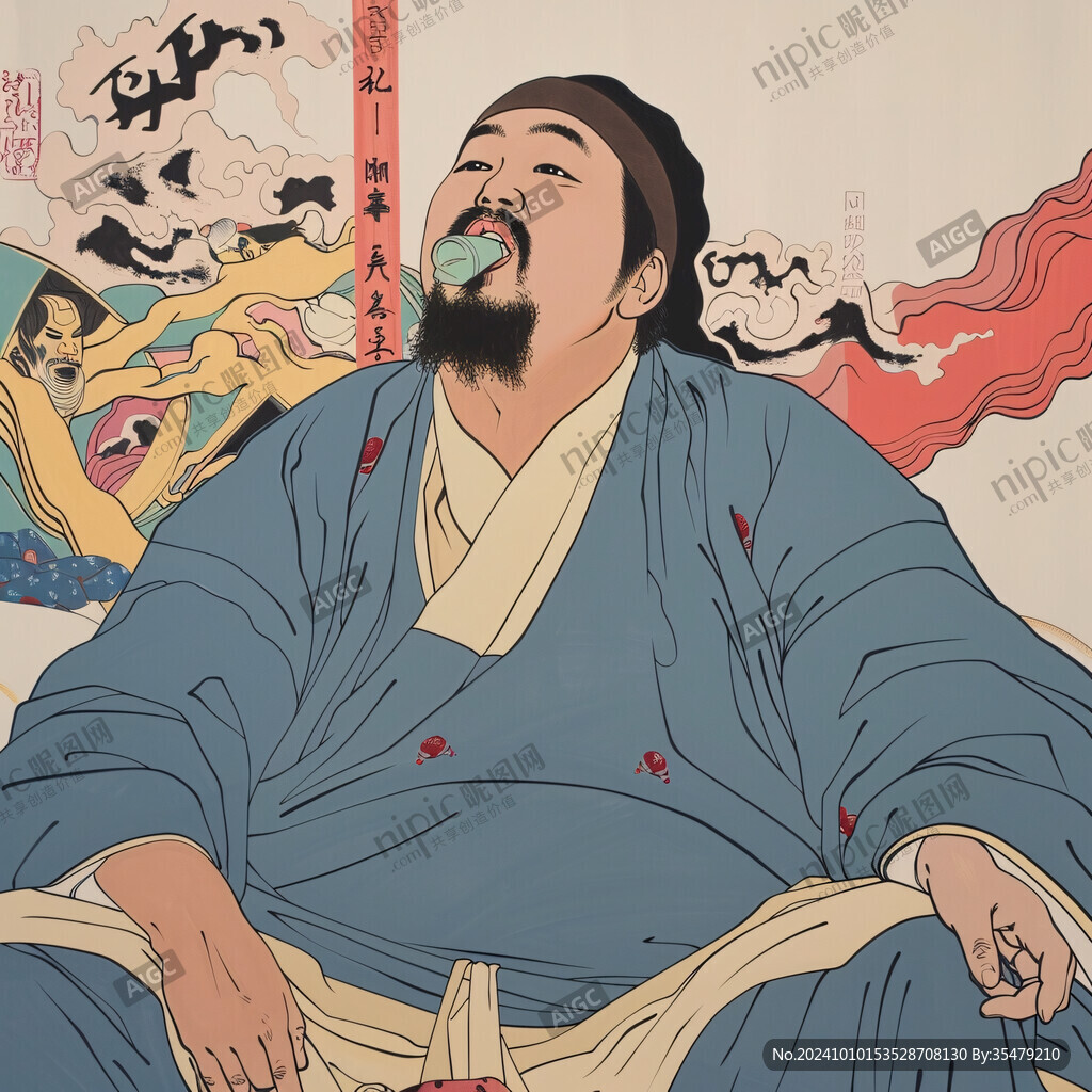 國潮喝酒插畫