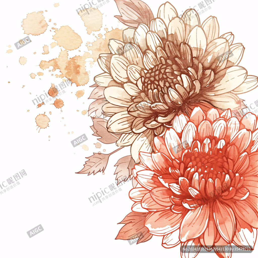 水彩風手繪菊花