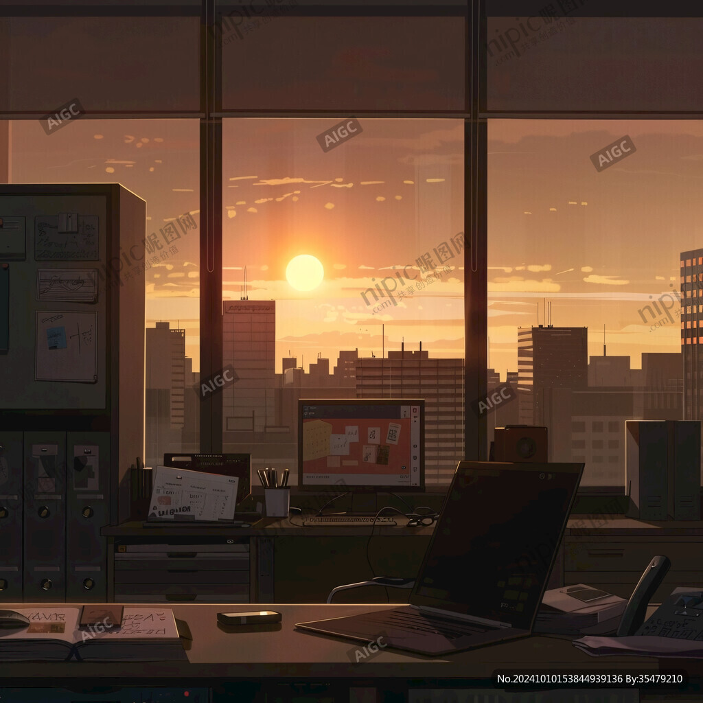 插畫城市夕陽(yáng)