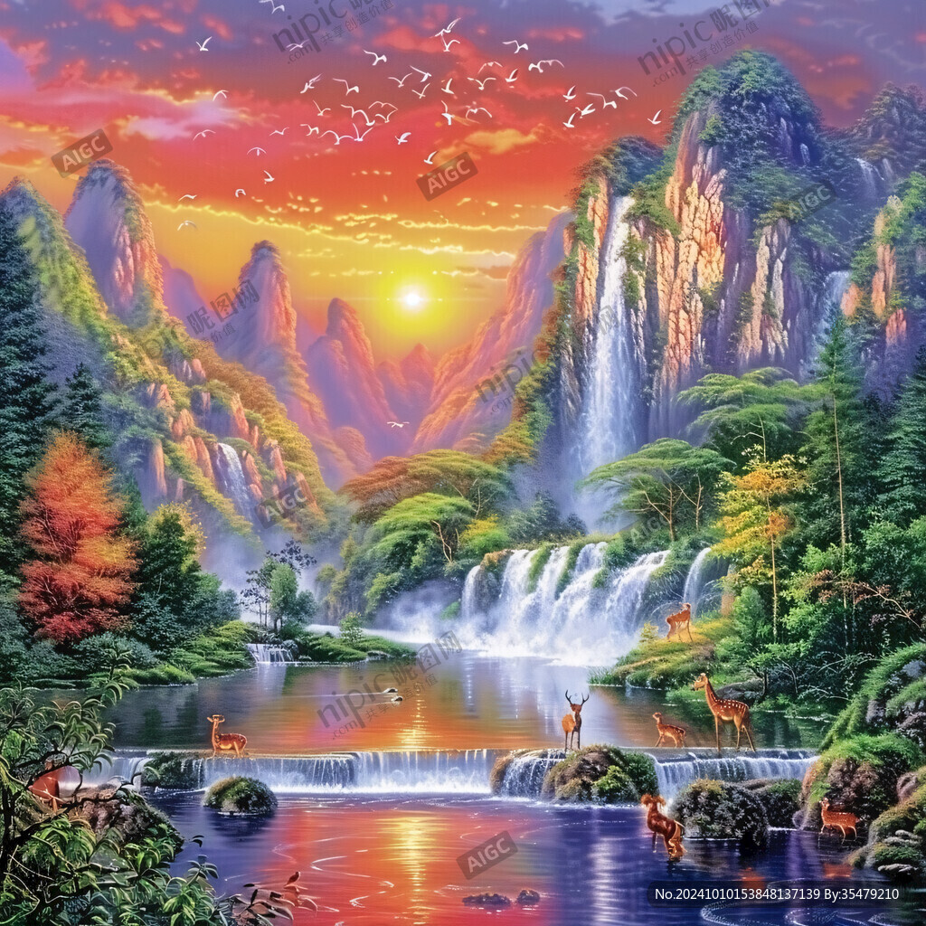 流水生財風景畫
