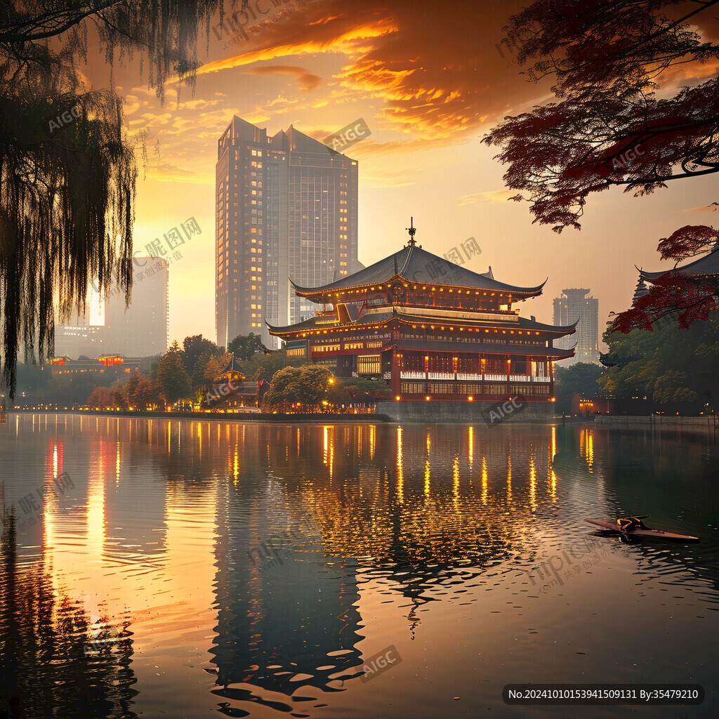 古建筑倒影古城樓