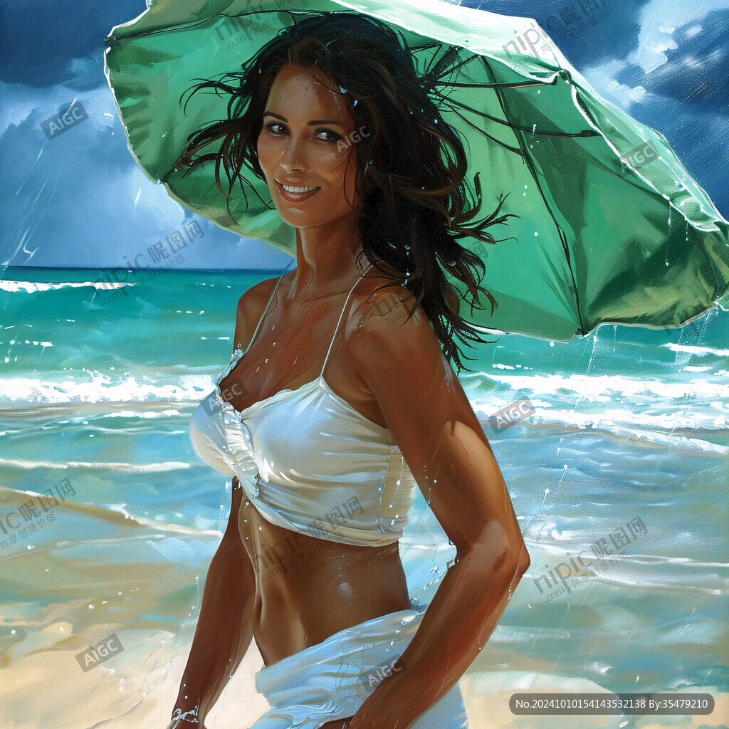 手繪沙灘美女