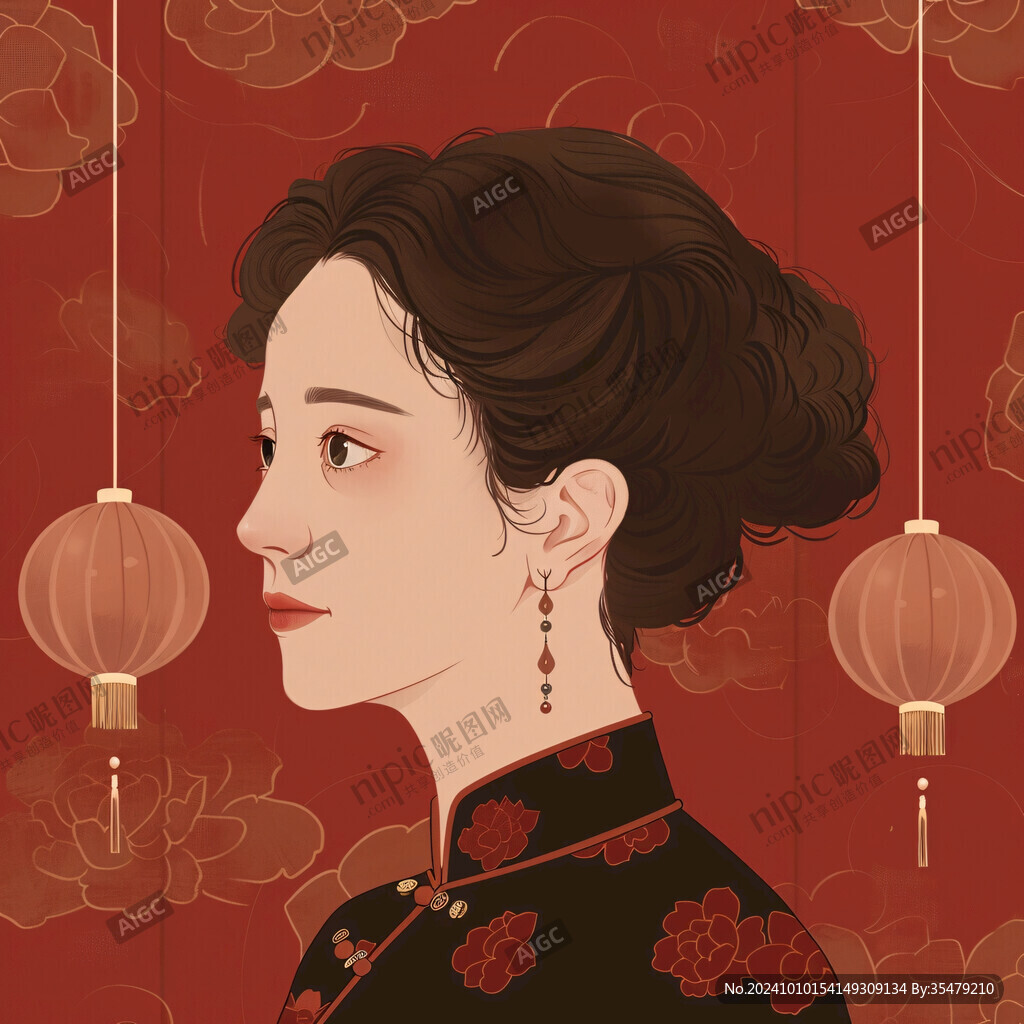 民國風美妝插畫
