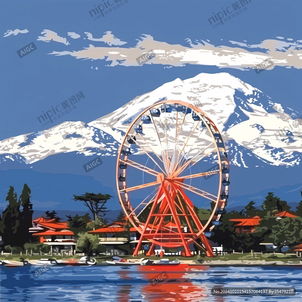 西雅圖旅游宣傳插畫