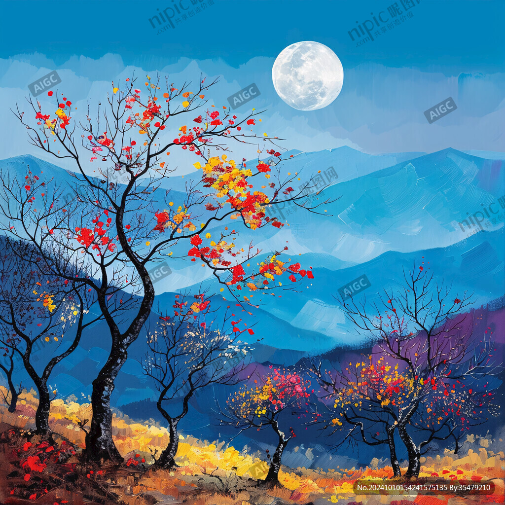 紅葉樹山水畫