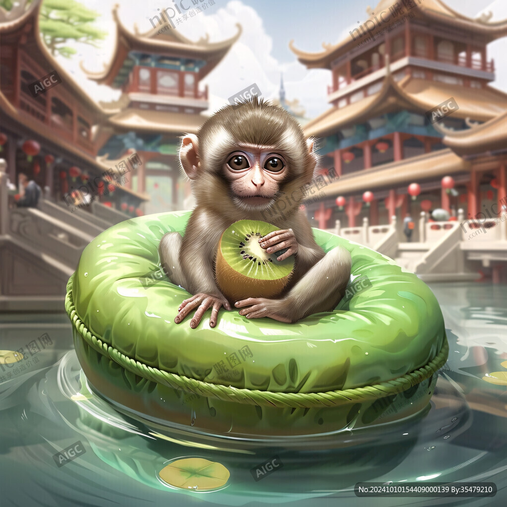 猴子吃桃插畫