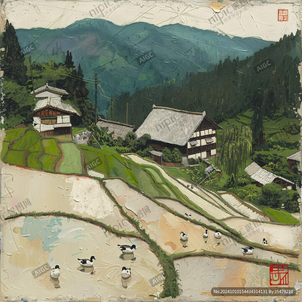 農村風景插畫