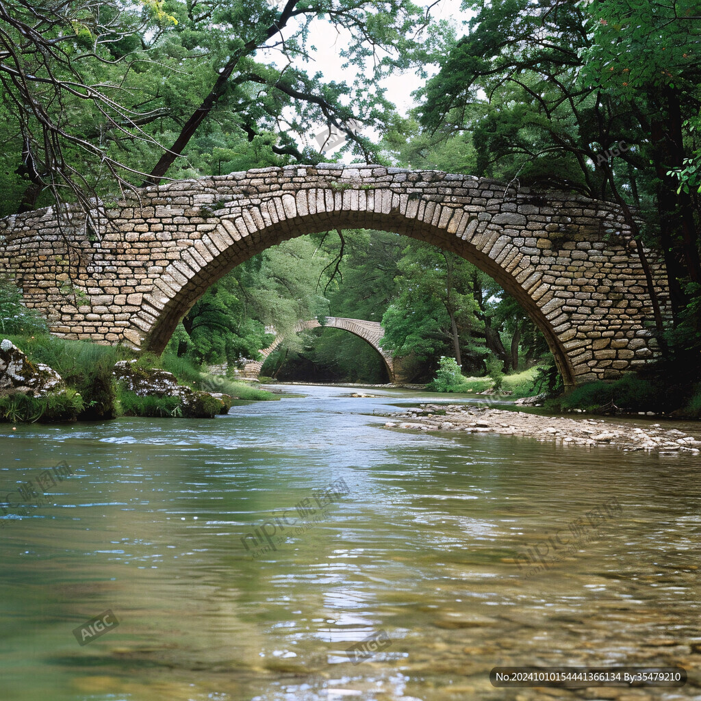 河水綠水單拱石橋