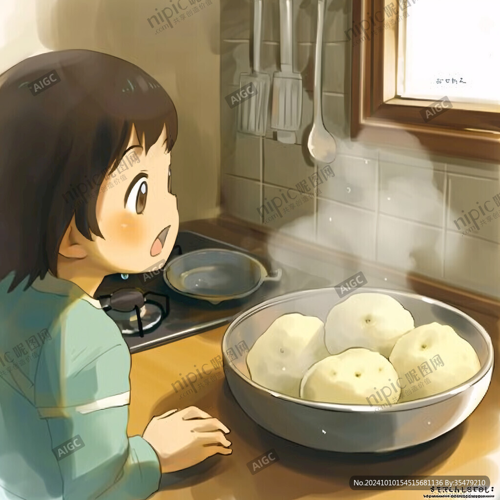 女孩蒸饅頭