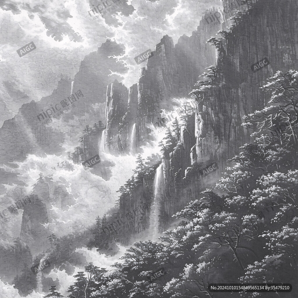 水墨數(shù)字畫(huà)工筆山水