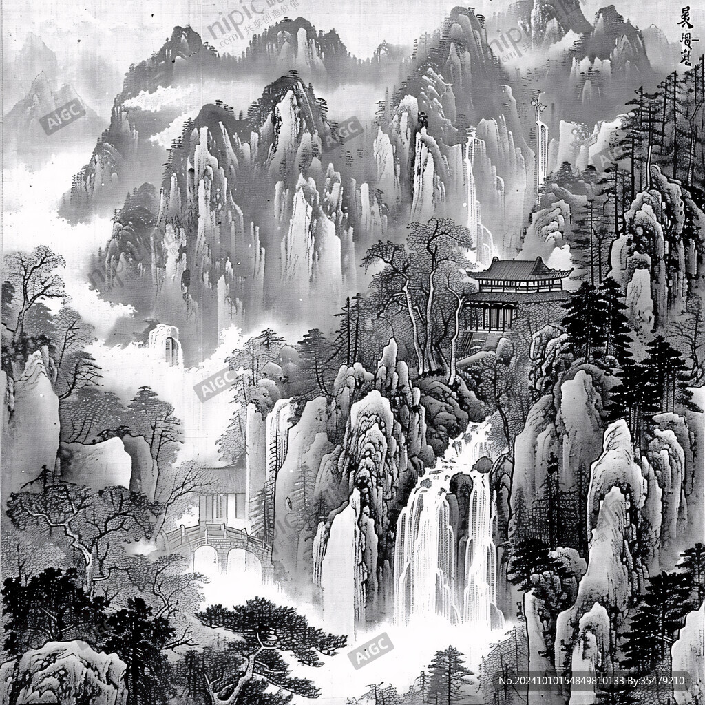 水墨數(shù)字畫工筆山水