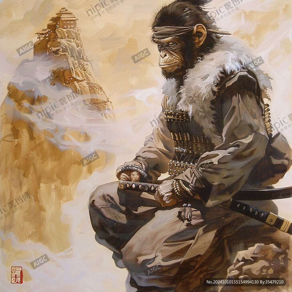 武士人物油畫