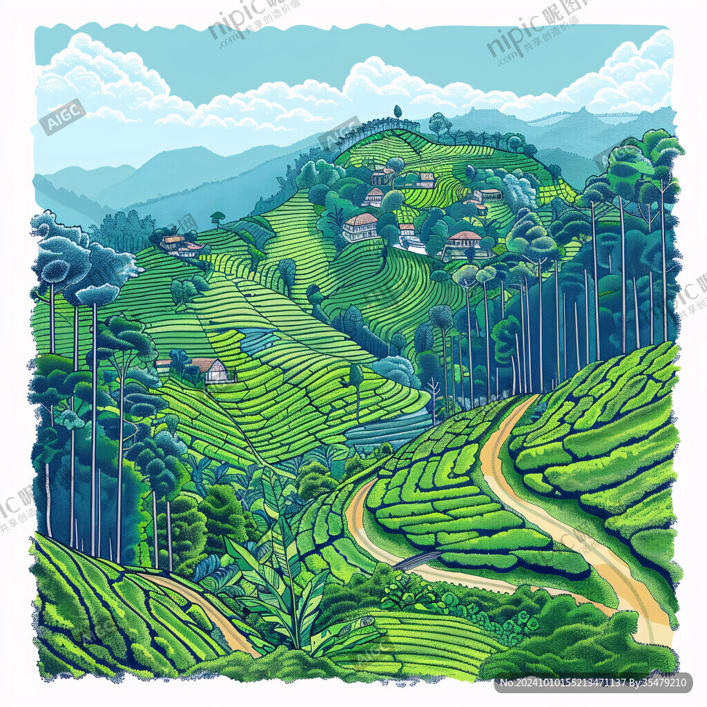 茶園風景插畫