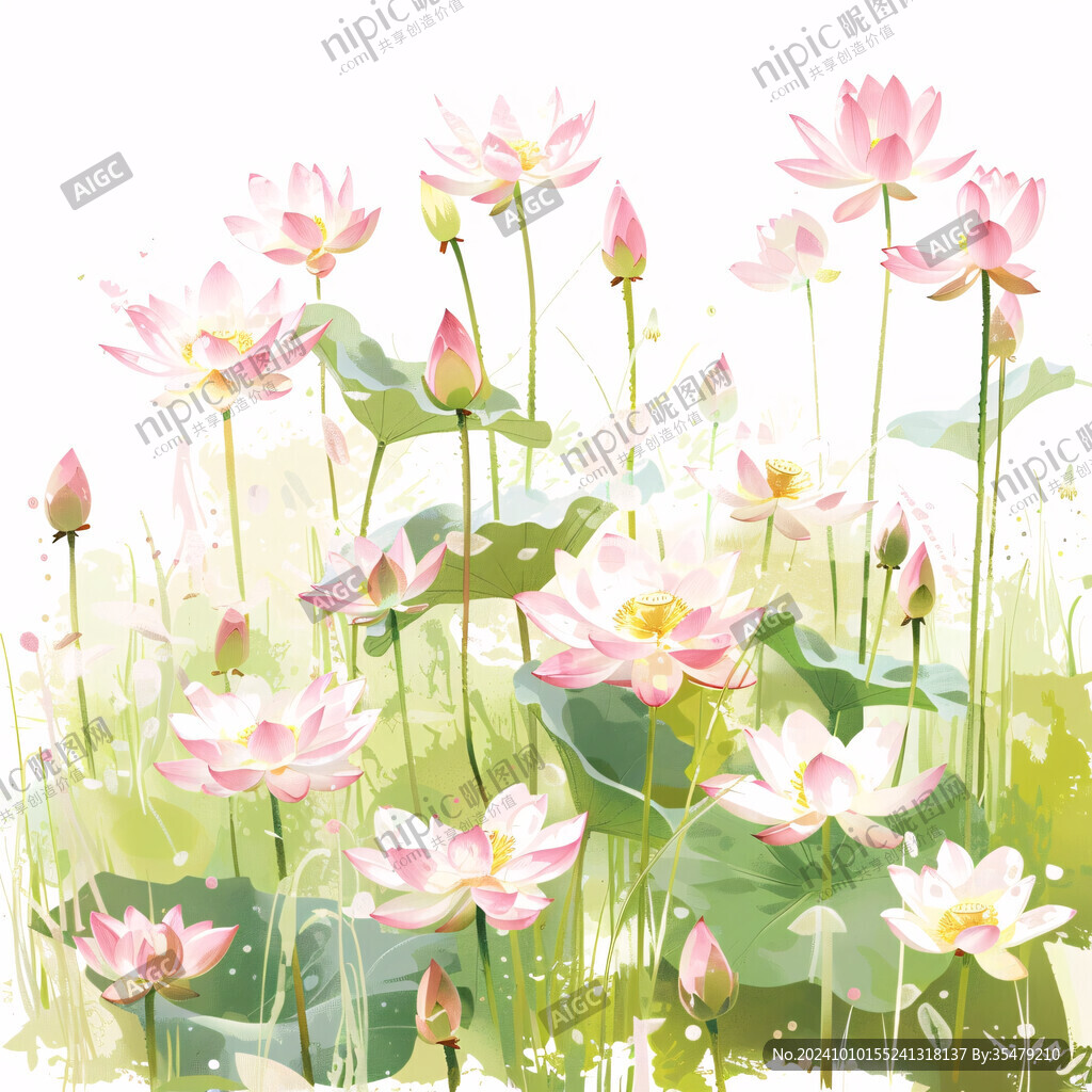 手繪荷花池塘