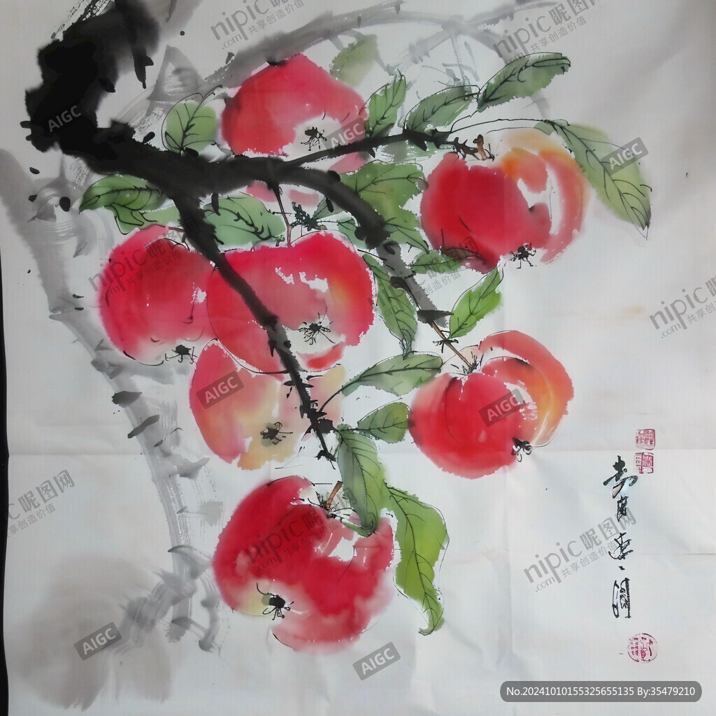 國畫小品水墨桃子