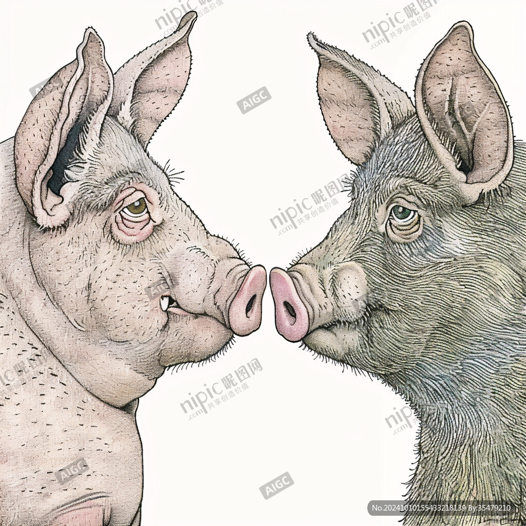 2只豬插畫
