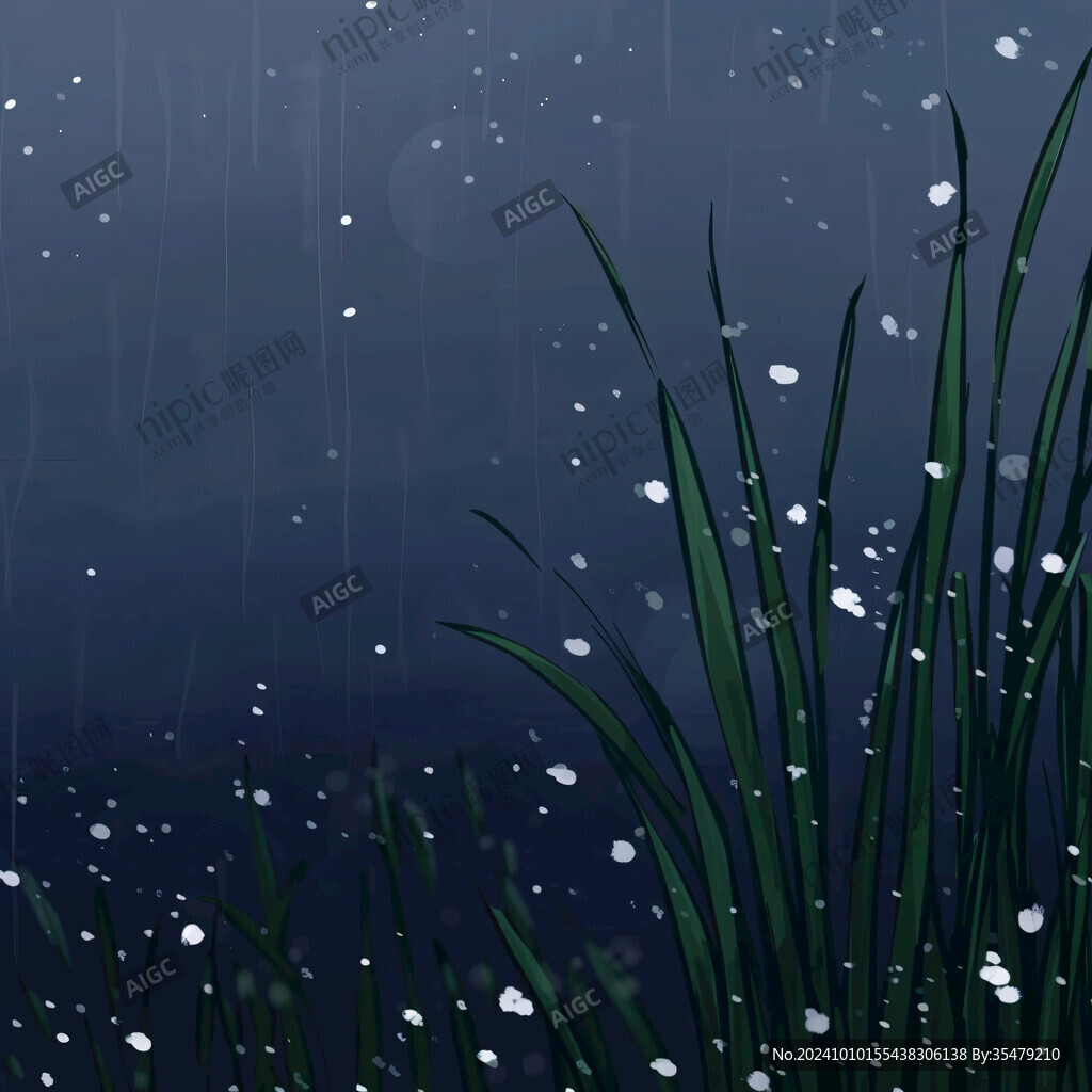 掛滿雨水的草叢