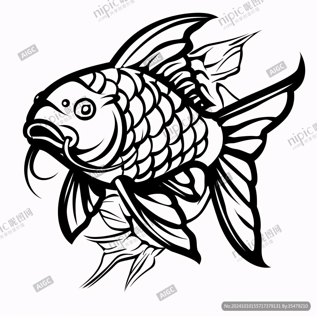 黑白手繪鯉魚