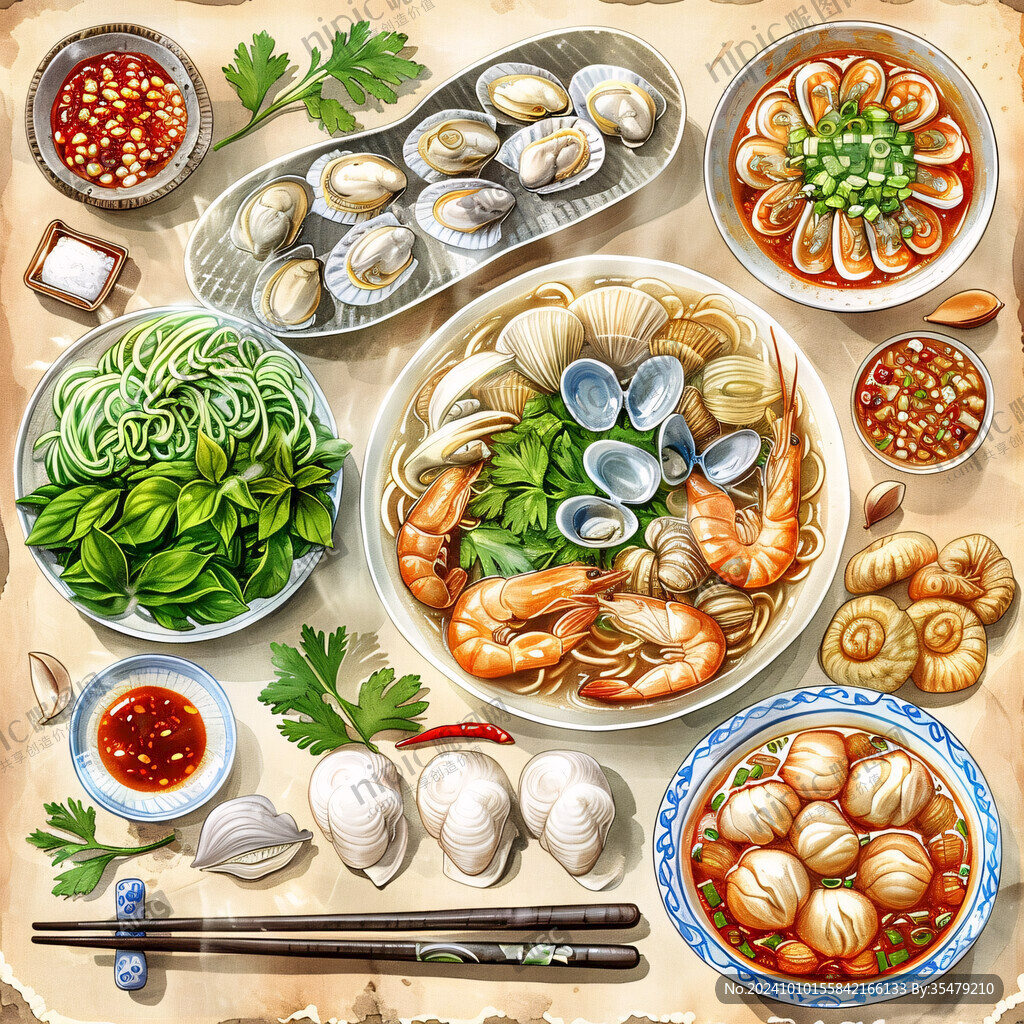 海鮮面插畫