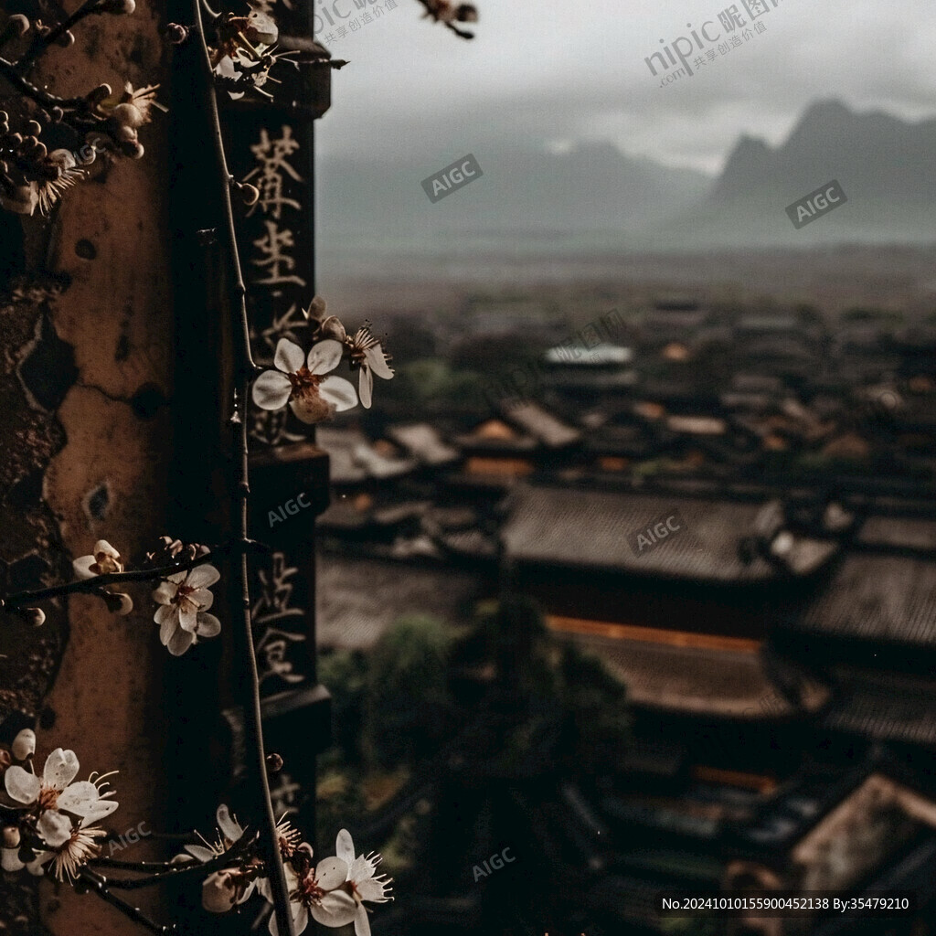 春季古鎮(zhèn)裝飾畫