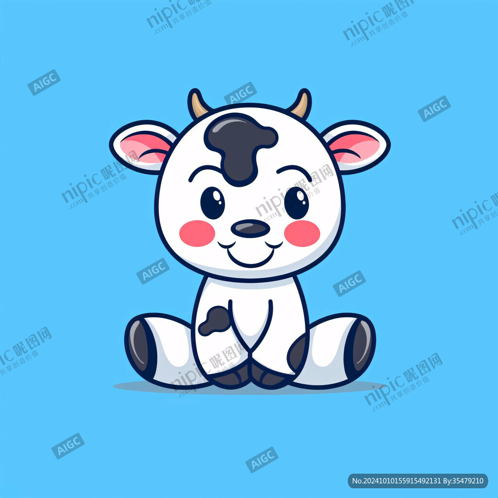 坐著的卡通可愛小奶牛
