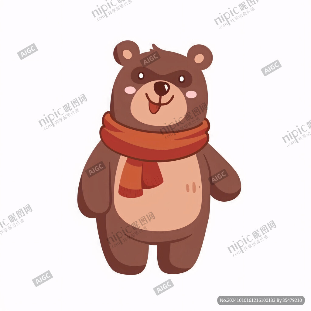 卡通可愛小熊戴圍巾