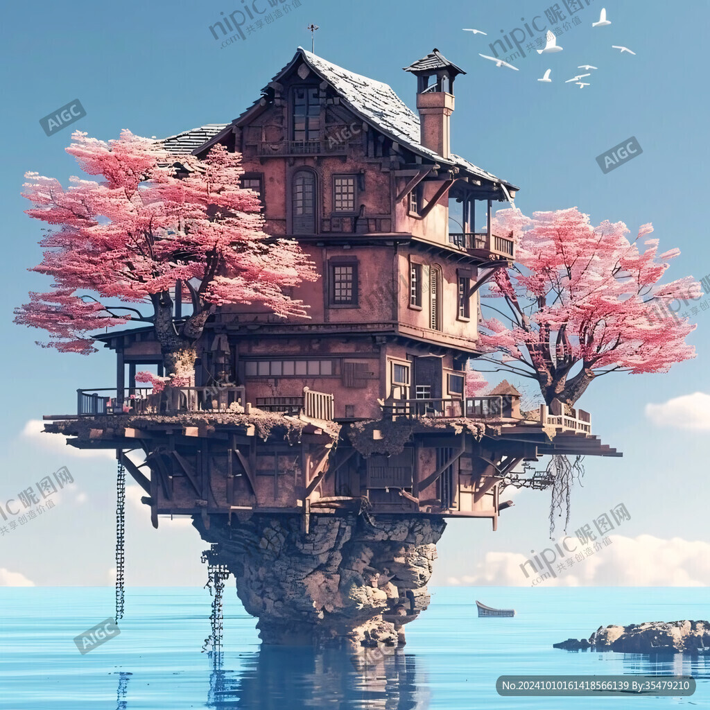 粉色超現(xiàn)實(shí)主義漂浮城堡