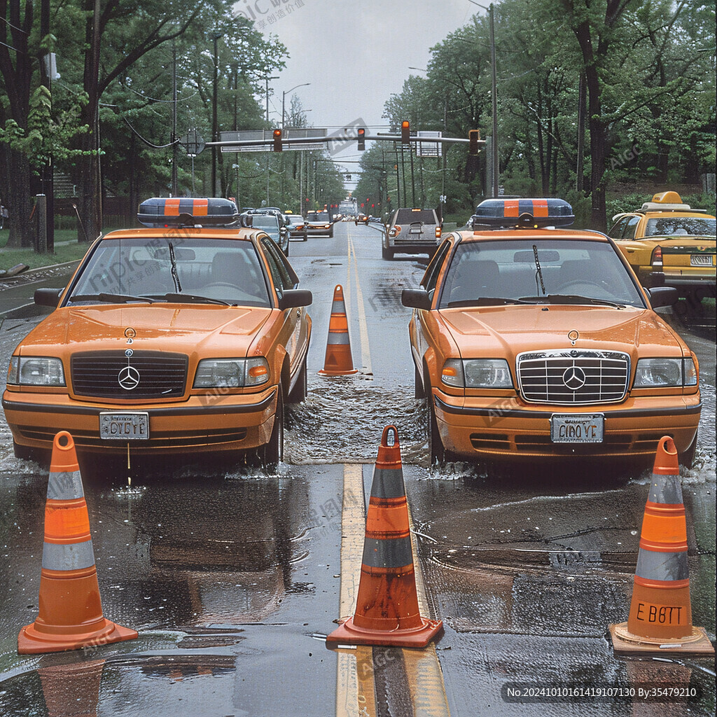 通過積水路的出租車