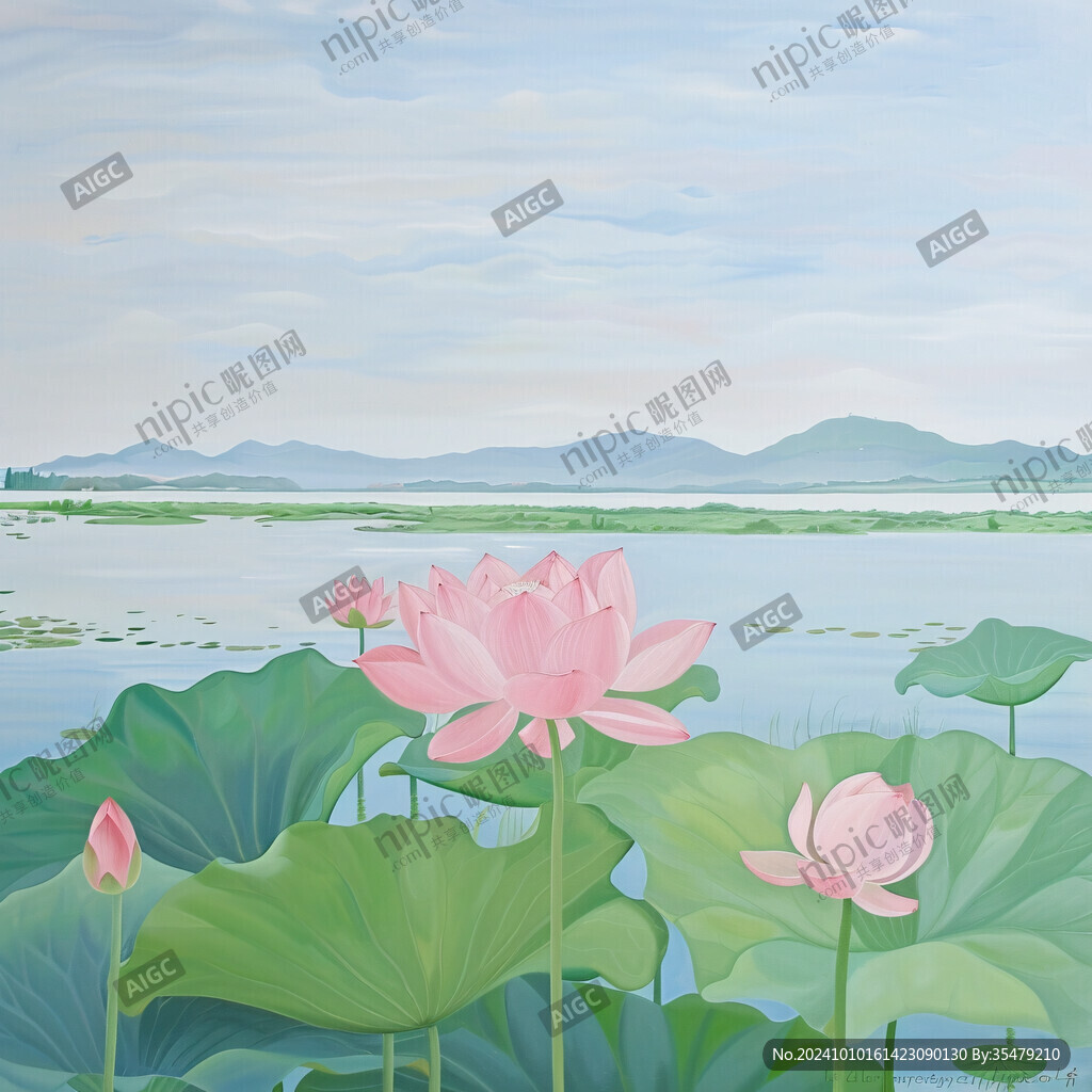 手繪荷花湖