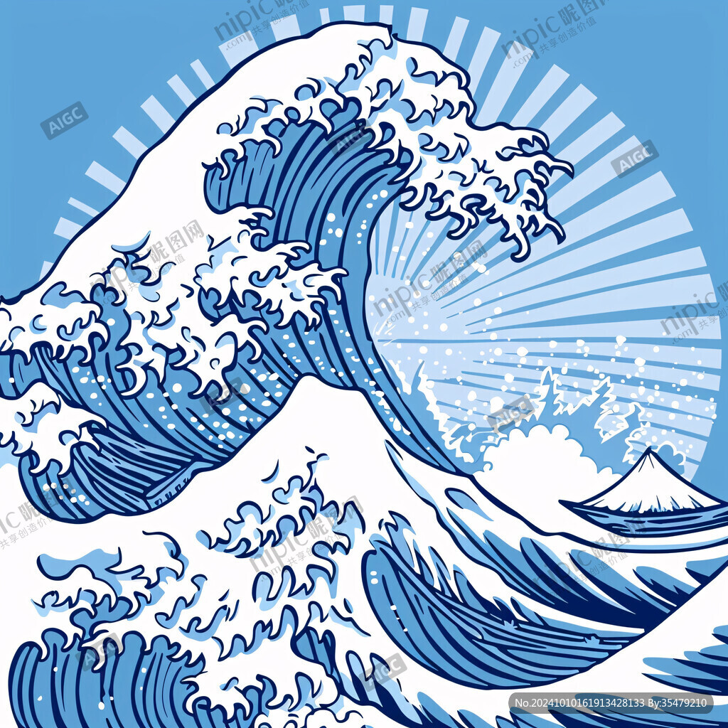 手繪海浪圖
