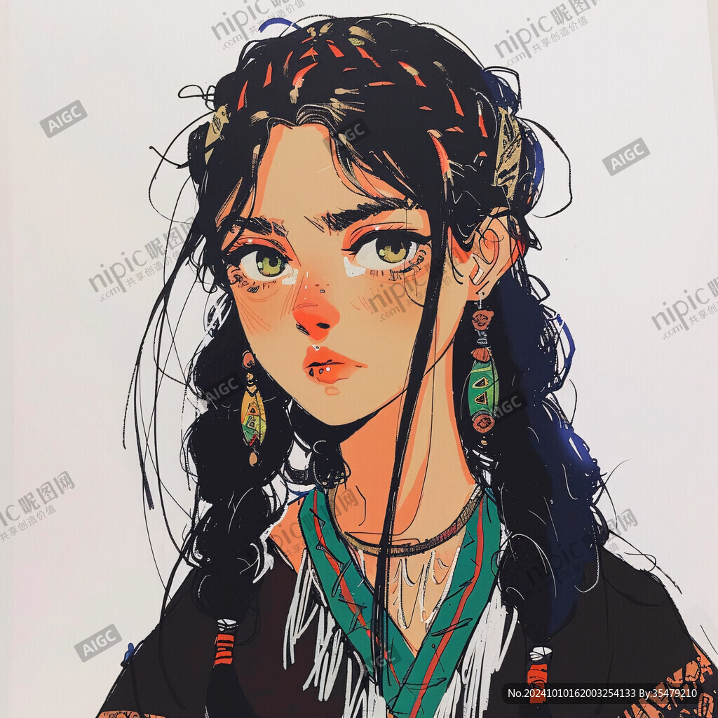 藏族少女插畫設計