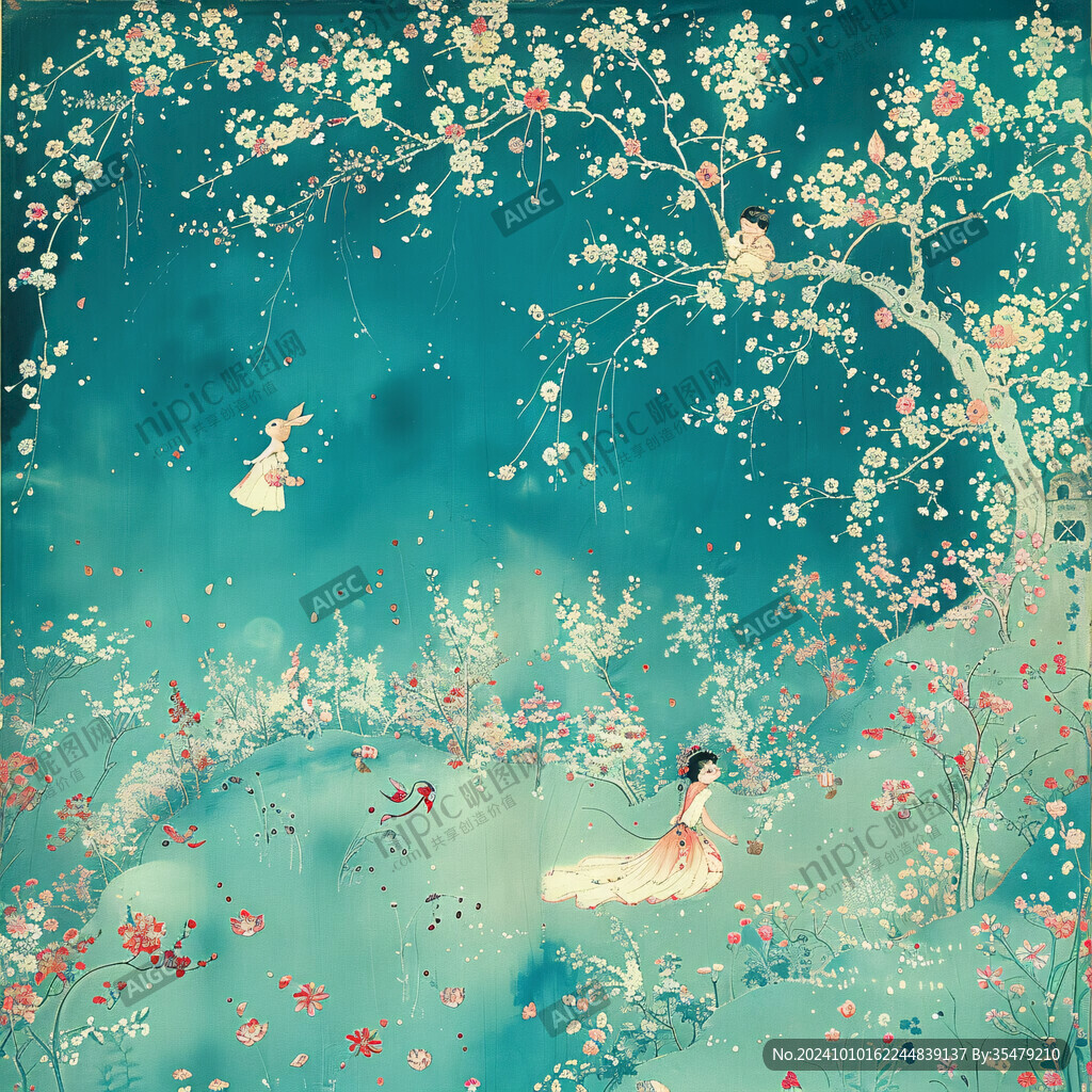 藍調花鳥樹枝背景