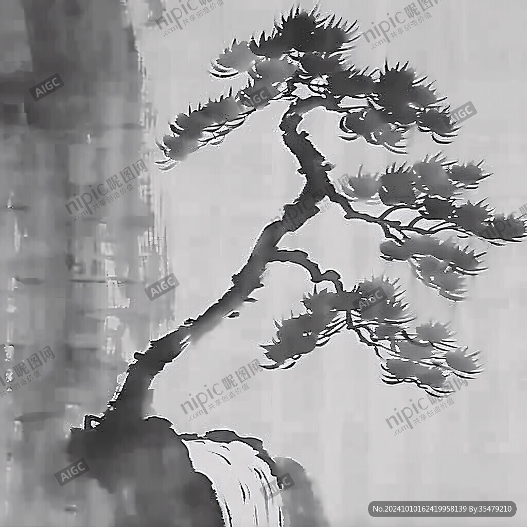 水墨松樹干