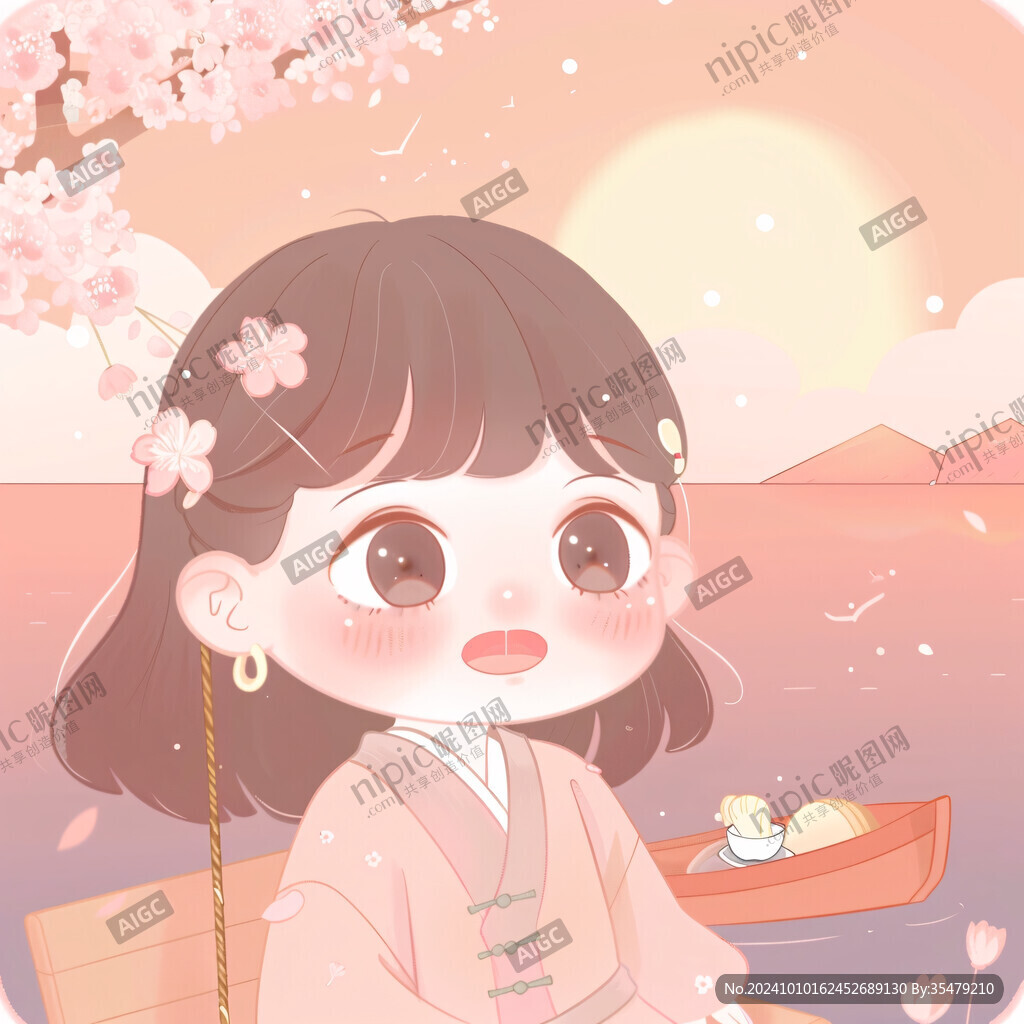可愛(ài)古裝女孩大米插畫(huà)