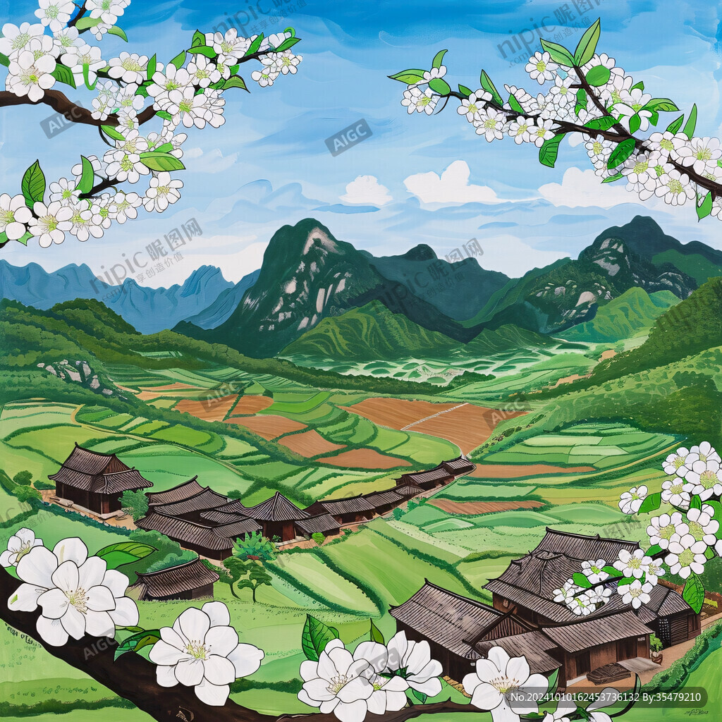 山村民居插畫