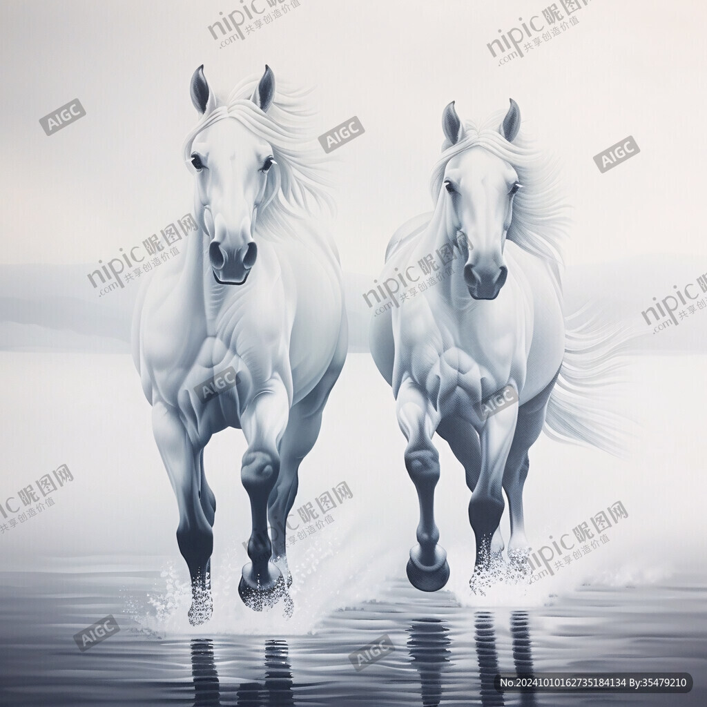 兩匹白馬背景素材