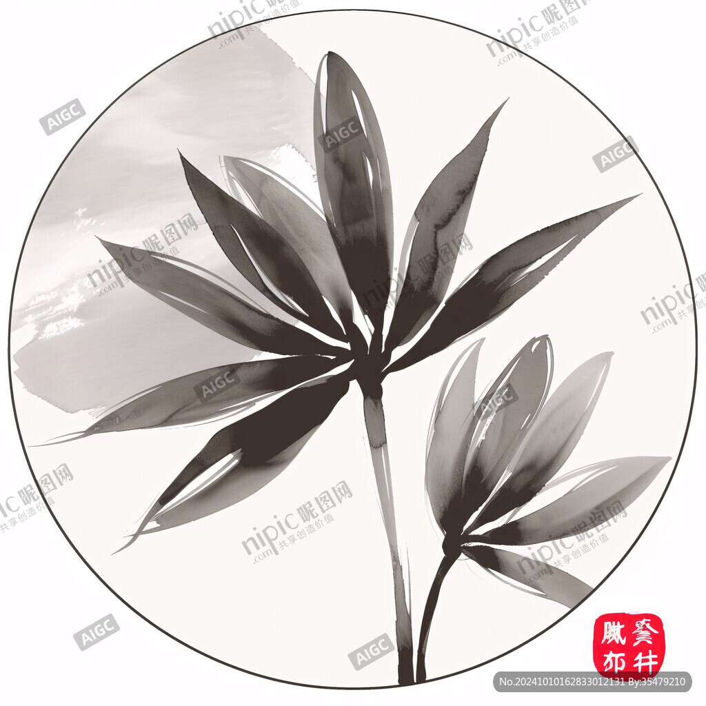 墨竹圓形裝飾畫