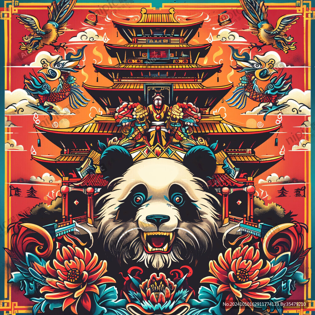 熊貓國(guó)潮插畫(huà)