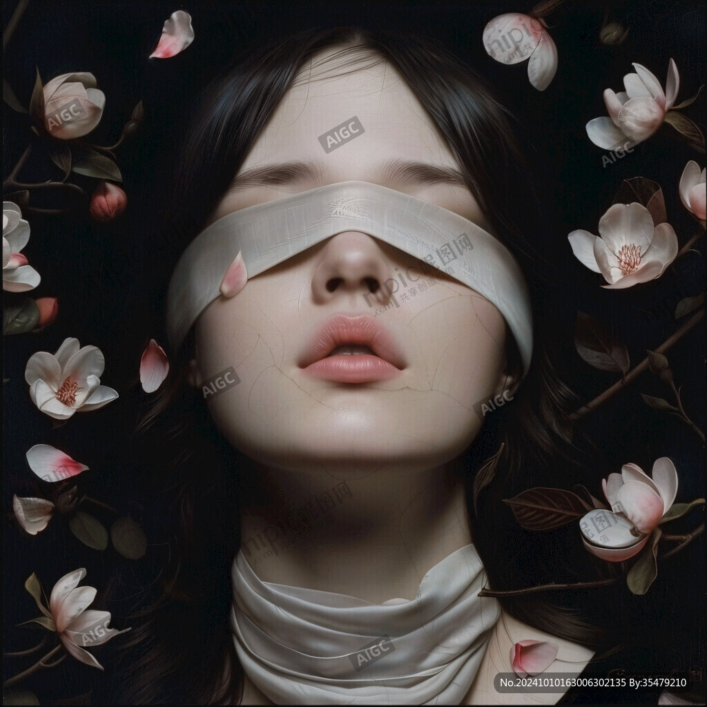 蒙眼厚唇少女