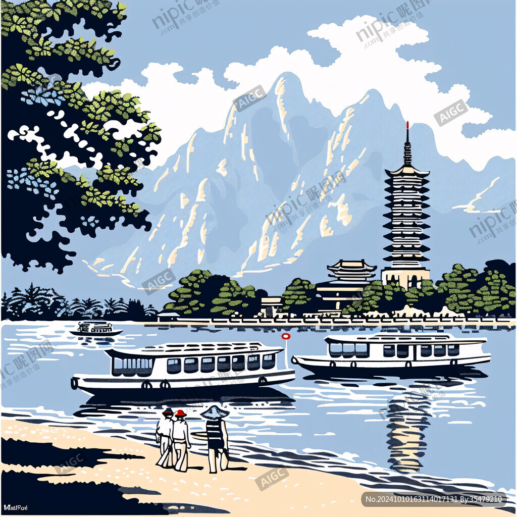 雷峰塔標(biāo)志性建筑山水