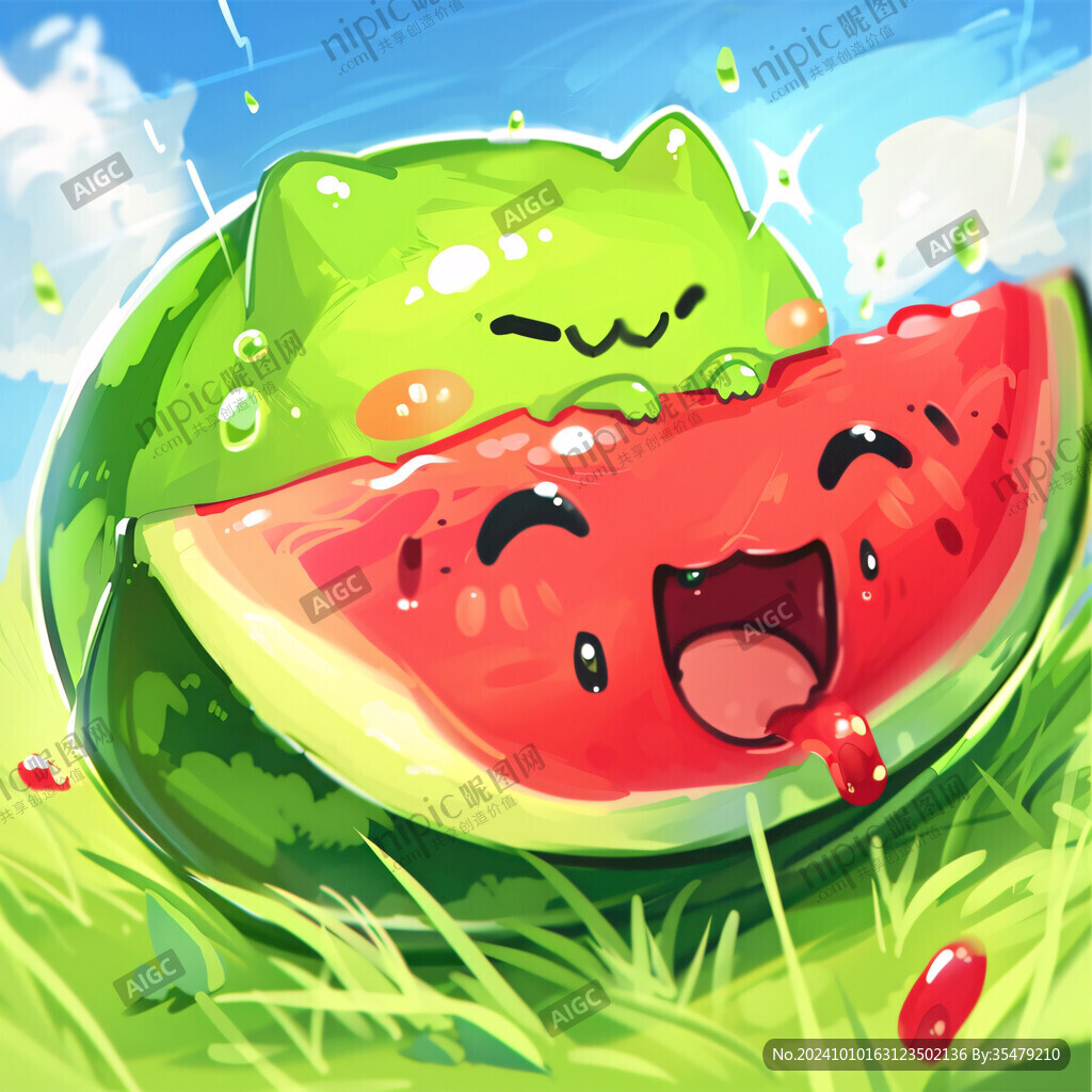 吃西瓜插畫