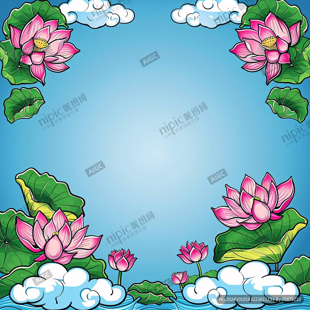 深藍背景荷花圖